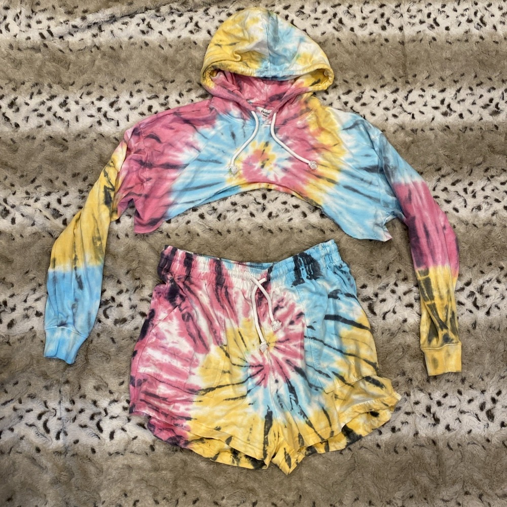 Tie Dye Pullover Favorite Hoodie Crop Long Sleeve And Shorts  Rue 21 Sz XL